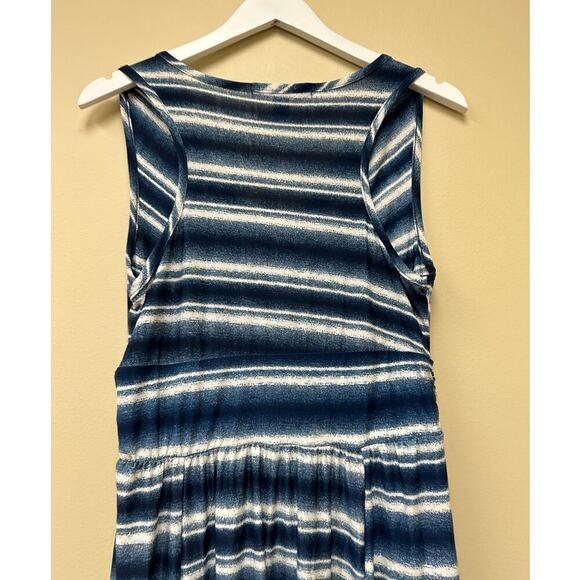 Vacation Euro Summer Blue White Ombre V-Neck Sleeveless Wrap Maxi Dress Size M - Picture 5 of 11